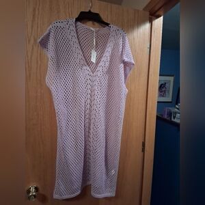 swim crochet Coverup, Do everything in love, lavender purple, side slits, one sz